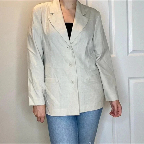 Alfred Dunner Linen Blend Beige Blazer - Picture 1 of 6